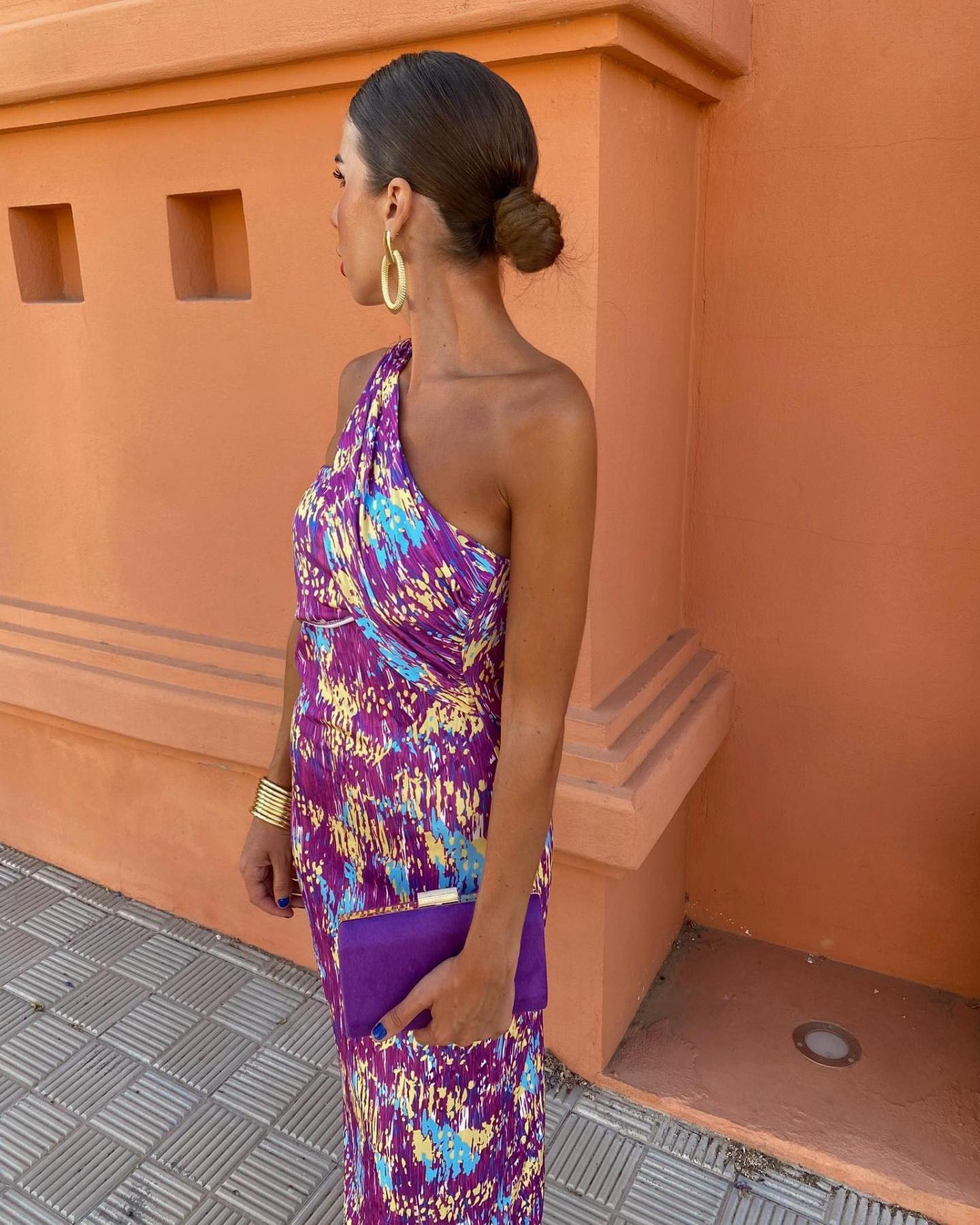 Oblique Shoulder Printed Dress