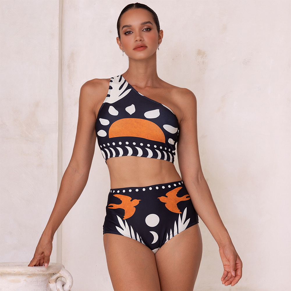 One Shoulder High Waist Bikini Swimsuit and Pants or Skirt Flaxmaker