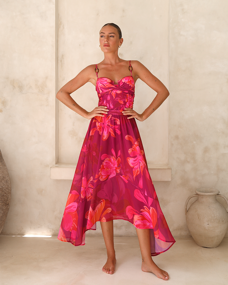 Sling Abstract Floral Print One Piece Swimsuit and Skirt