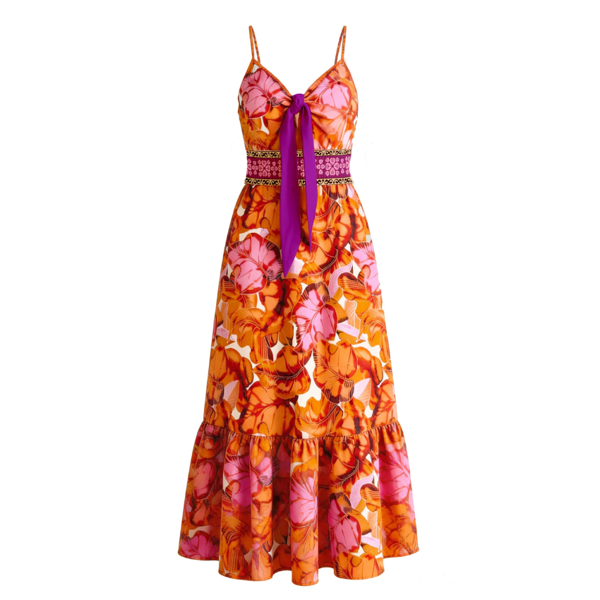 Navy Floral Wrap Midi Dress