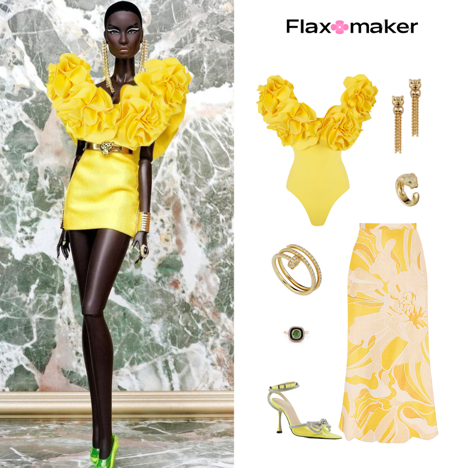 3D Flowers Decor One Piece Swimsuit and Skirt Flaxmaker