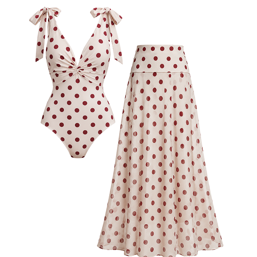 Red Polka Dot Bow Tie Straps Swimsuit Set(s)