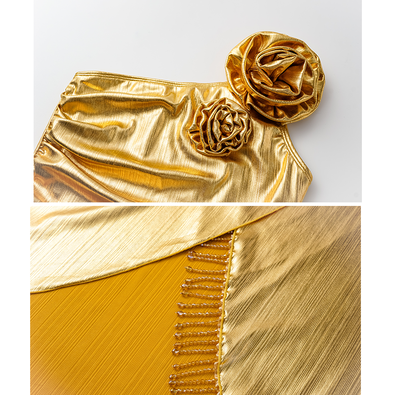 3D Flower Golden Fabric One Piece Swimsuit and Skirt Flaxmaker