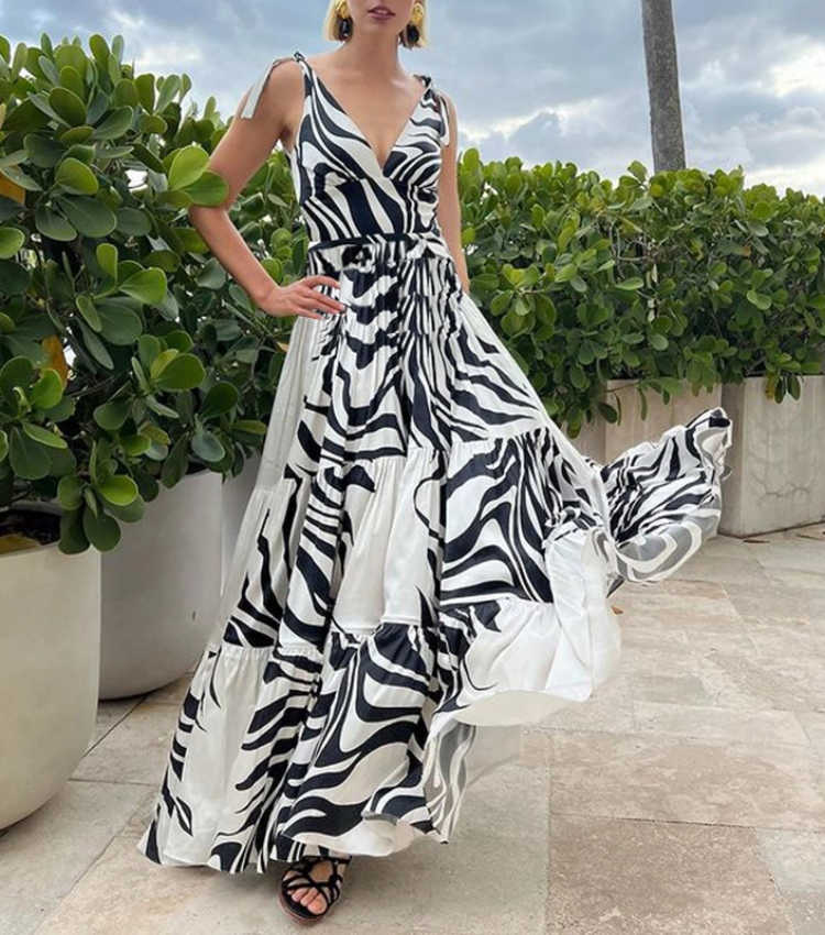 V Neck Printed One Piece Swimsuit and Skirt Flaxmaker