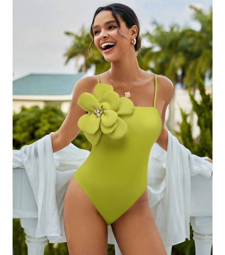 Hand-stitched 3D Flower One Piece Swimsuit and Sarong Flaxmaker