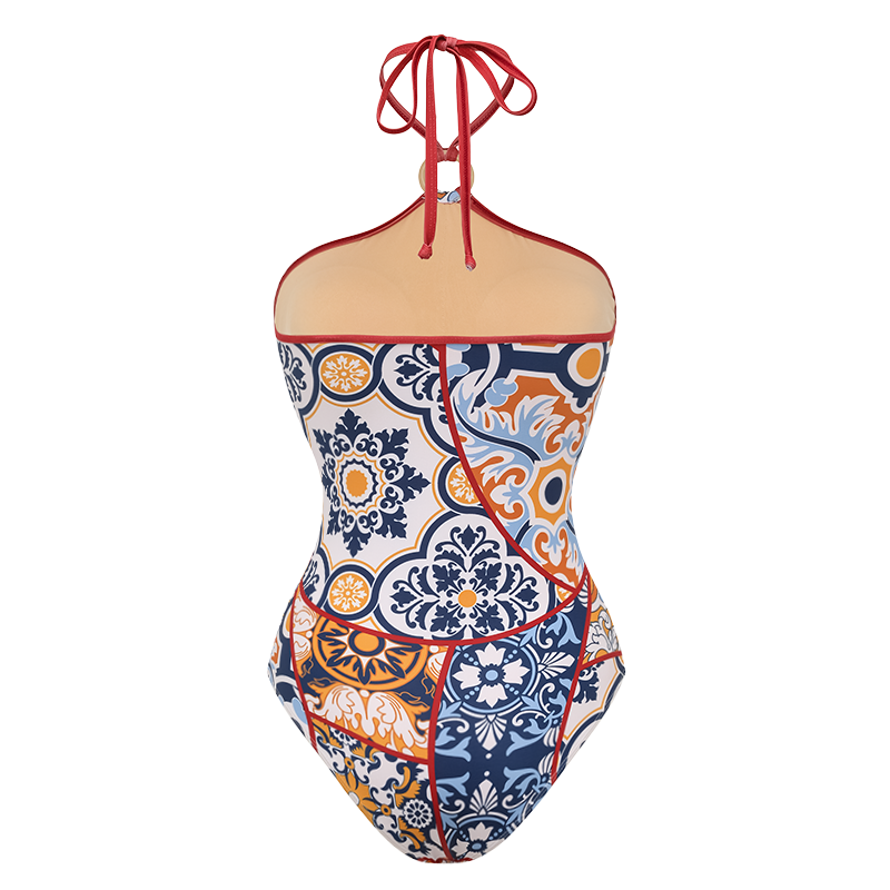Printed Halter One Piece Swimsuit and Sarong Flaxmaker