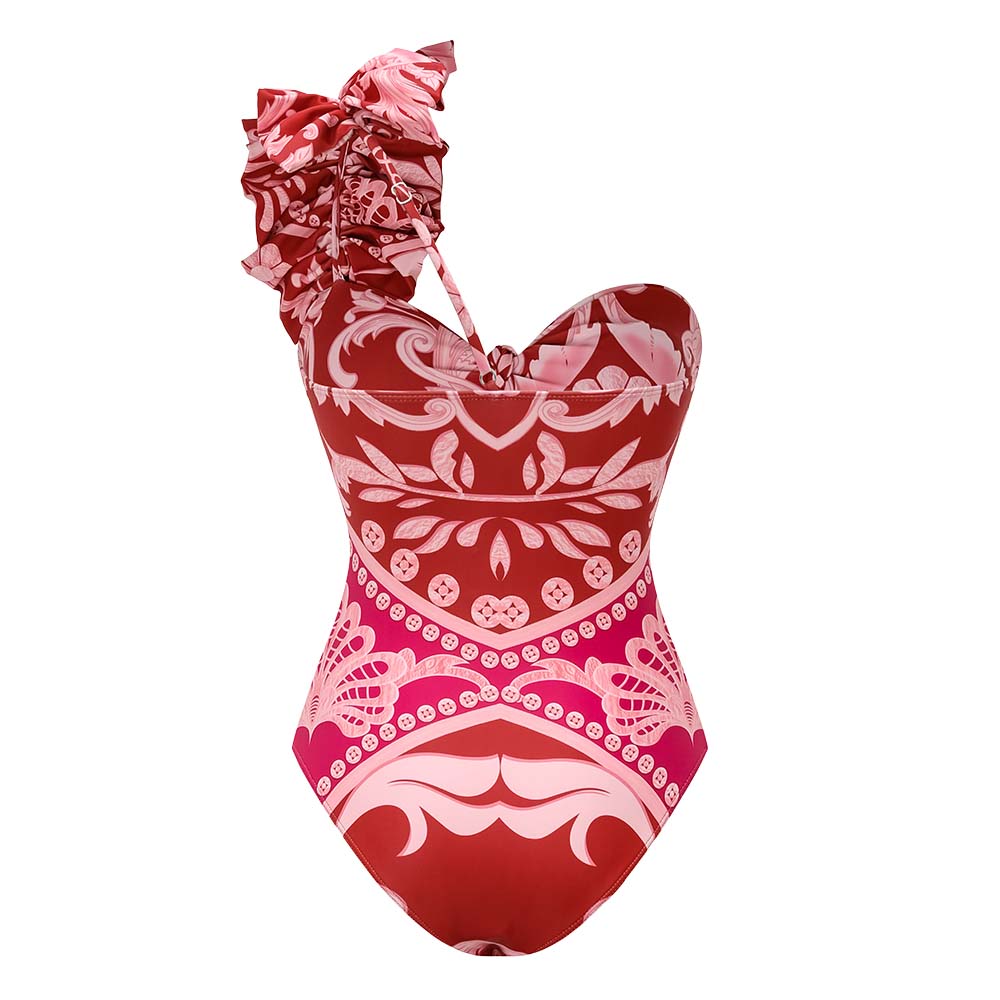 One Shoulder Ruffled Cutout One Piece Swimsuit and Pant Flaxmaker