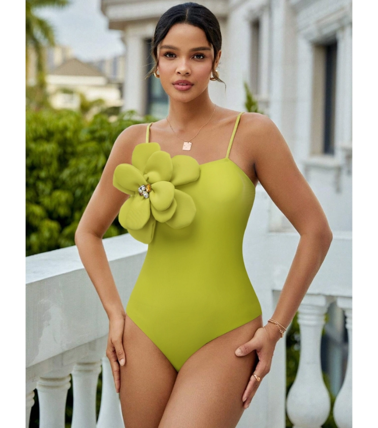 Hand-stitched 3D Flower One Piece Swimsuit and Sarong Flaxmaker