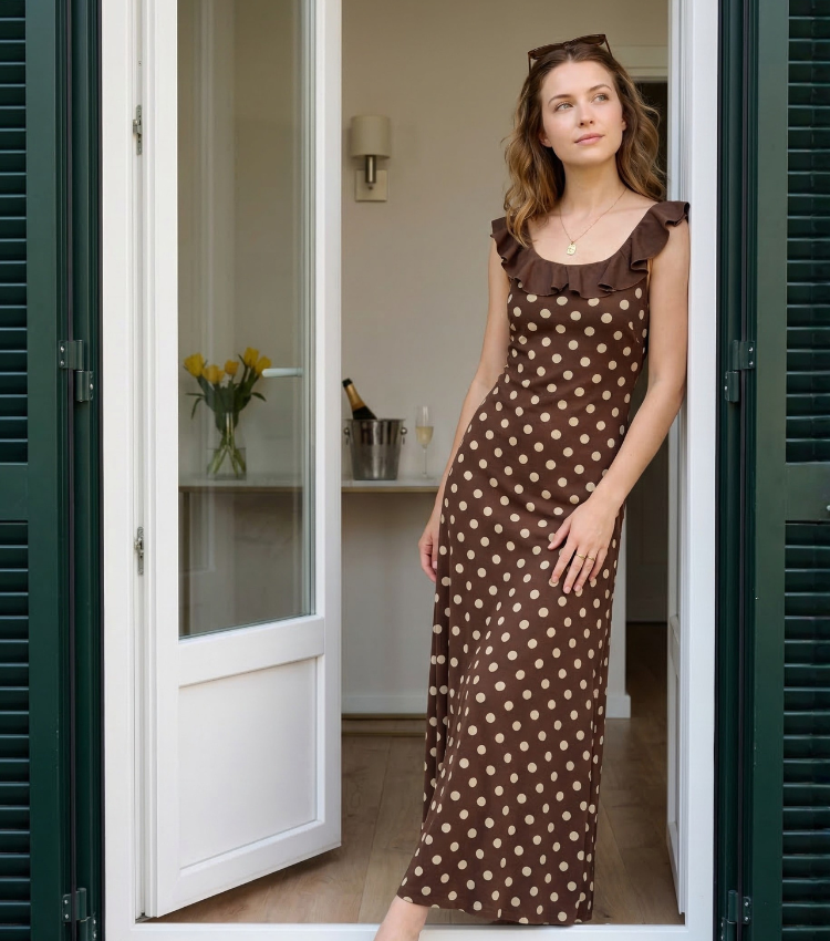 Elegant Brown Polka max dress