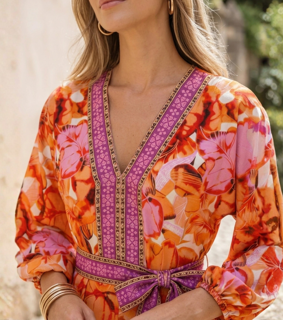 [Copy]Navy Floral Wrap Midi Dress