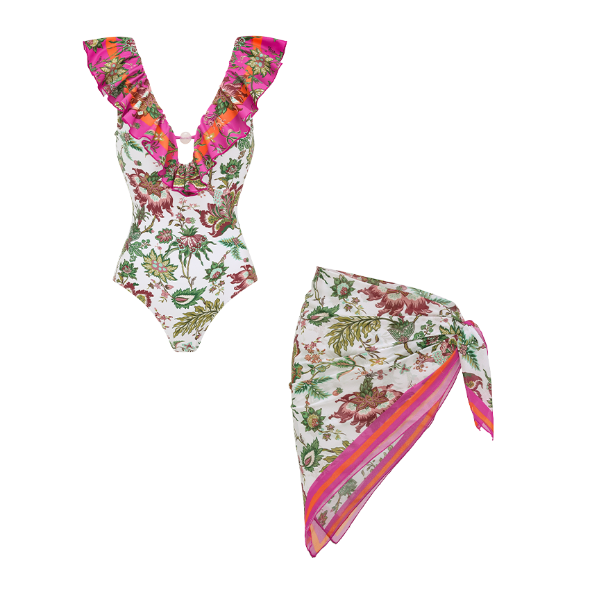Ruffle Cutout Printed Swimsuit Set(s)
