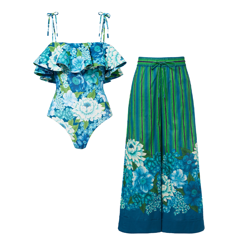 Bandeau Ruffle Printed Swimsuit Set(s)