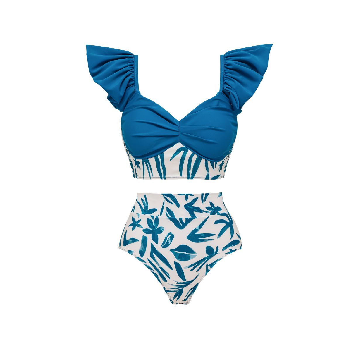 Ruffle Printed Bikini Swimsuit and Sarong