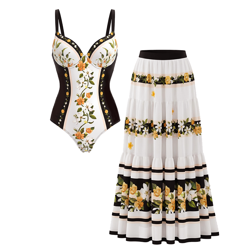 [Copy]Dark Cyan Slim & Sculpt Floral Swimsuit Set(s)