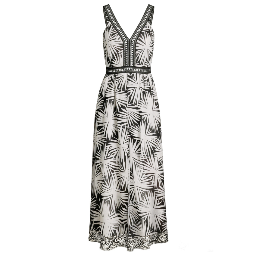 Black Palm Trimmed Maxi Dress