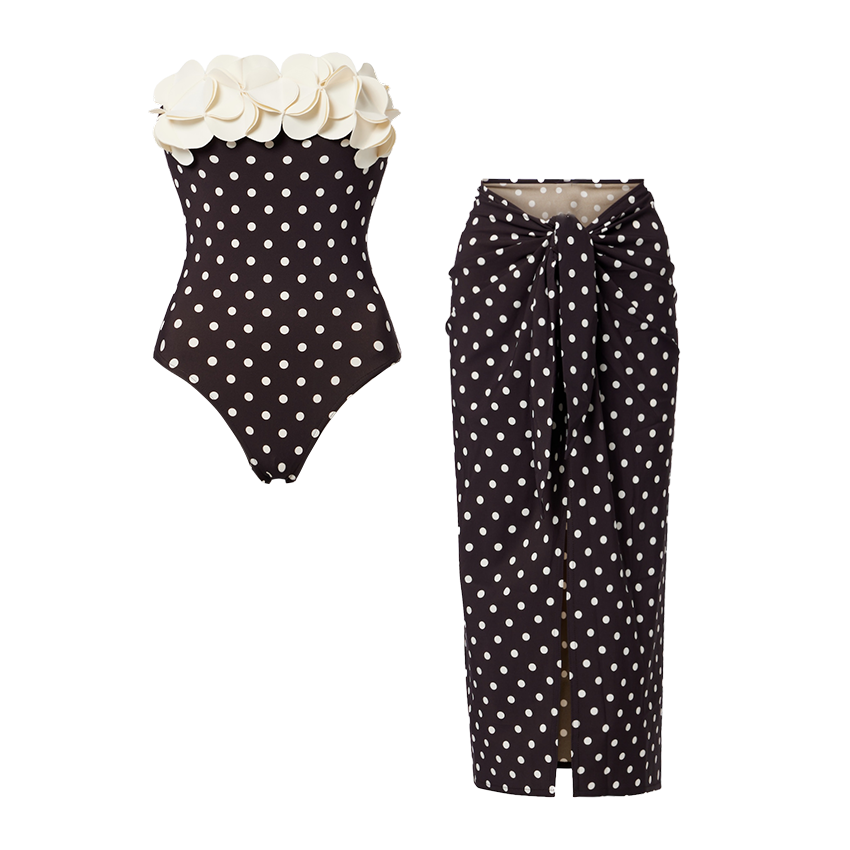 Bandeau 3D Flower Polka Dot Print Swimsuit Set(s)