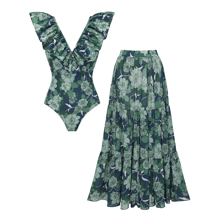 V Neck Printed Swimsuit Set(s)