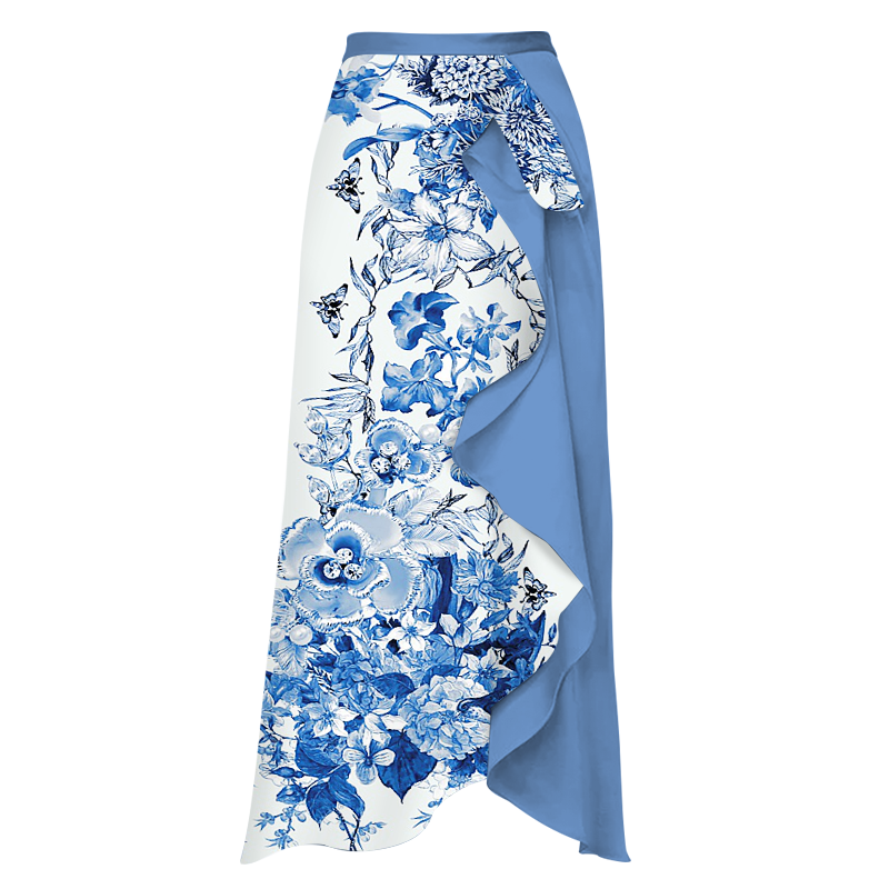 3D Flower Maiolica Print One Piece Swimsuit and Skirt Flaxmaker