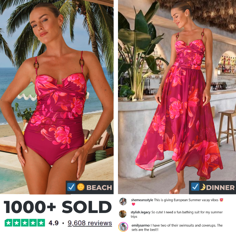 Sling Abstract Floral Print One Piece Swimsuit and Skirt