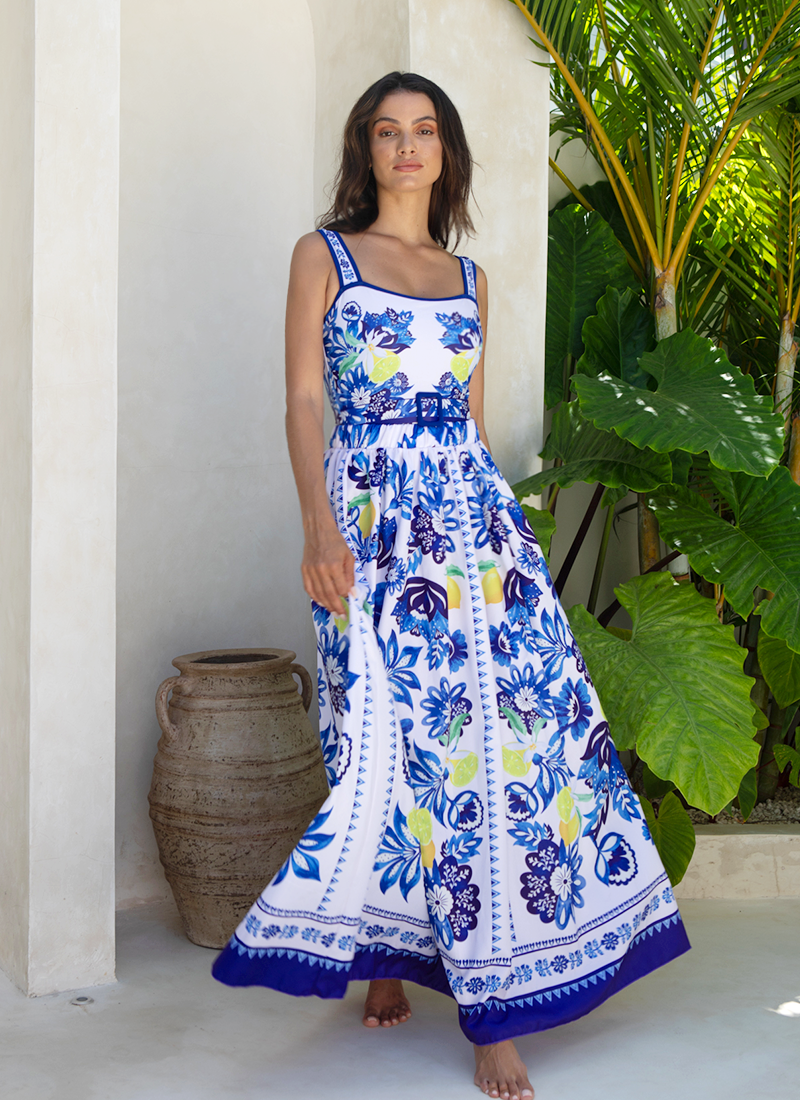 Sling Lemon and Creative Pattern Print One Piece Swimsuit and Skirt