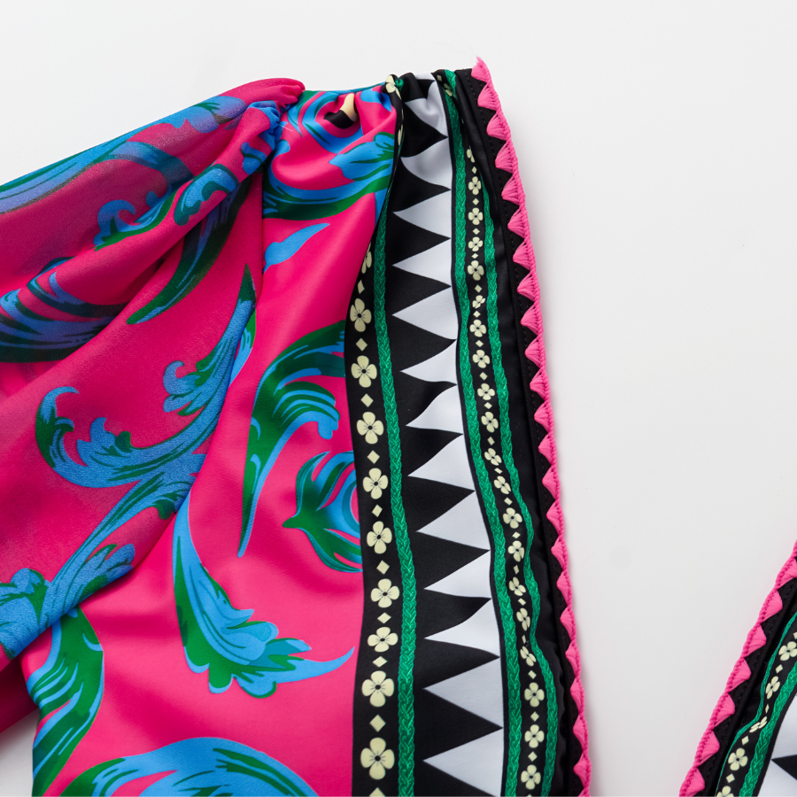 Long-sleeved Peacock Totem Print One Piece Swimsuit and Sarong Flaxmaker