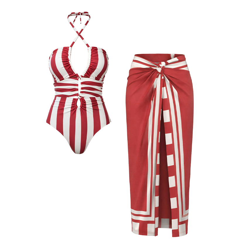 Halter Striped Print Swimsuit Set(s)