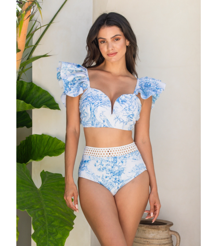 Ruy Print Net Yarn Splicing Bikini Swimsuit and Tiered Skirt