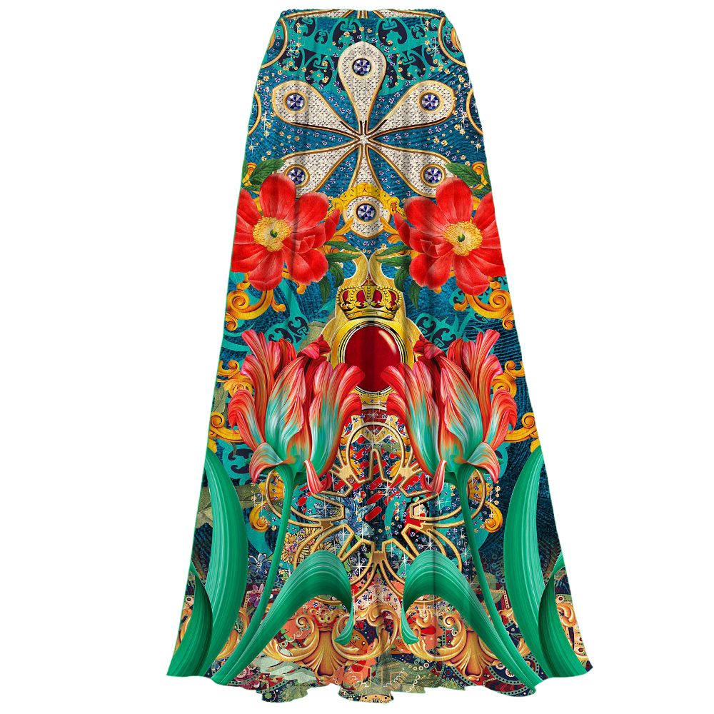 Printed Bowknot Shoulder One Piece Swimsuit and Skirt