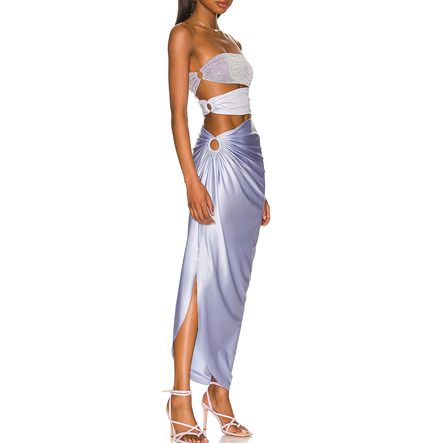 Pearl Shoulder Strap Cutout Shiny Texture One Piece Swimsuit and Skirt