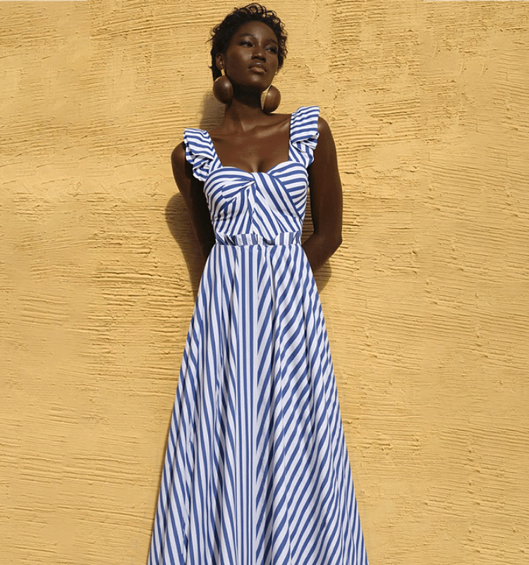 Ruffle Striped Print One Piece Swimsuit and Skirt