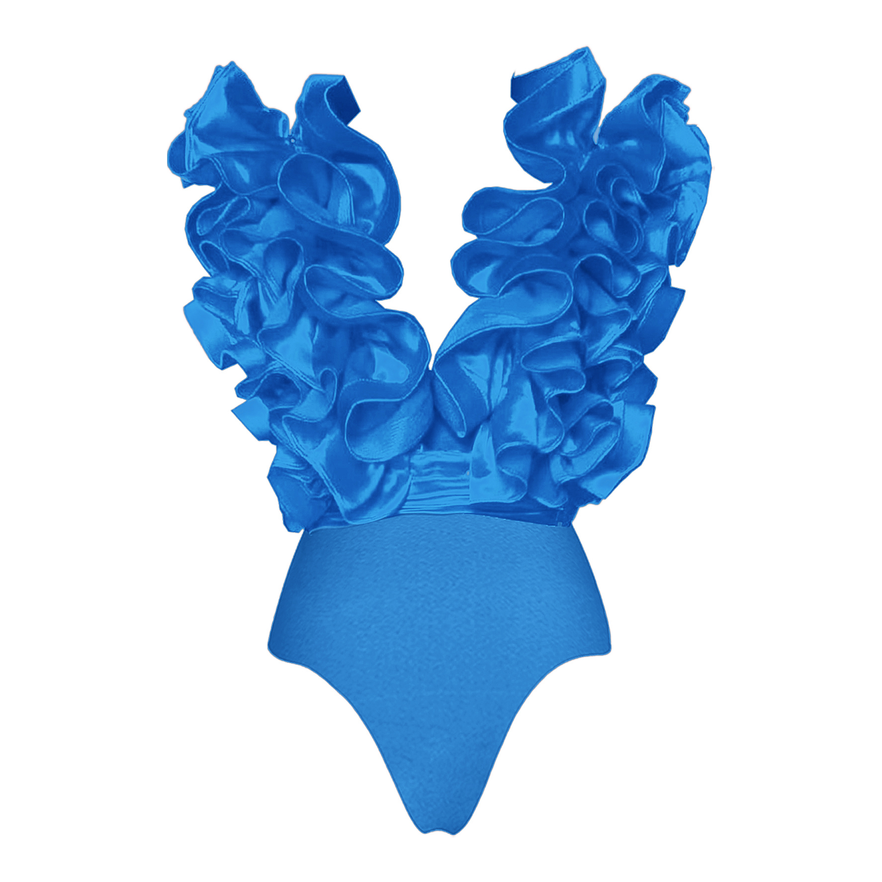 Frilled V Neck Blue One Piece Swimsuit and Skirt Flaxmaker