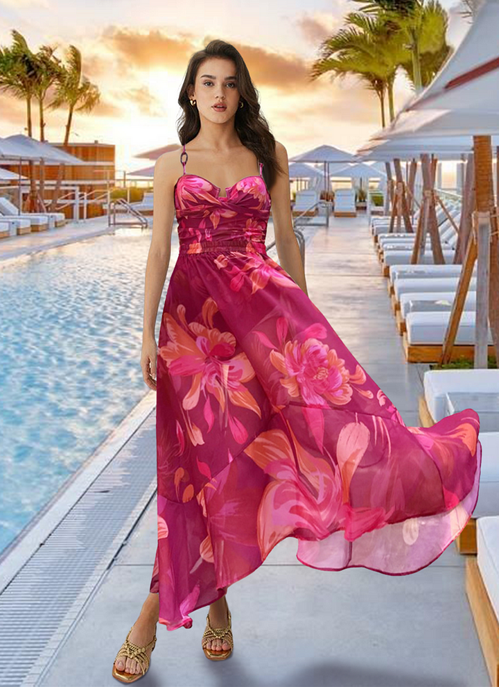 Sling Abstract Floral Print One Piece Swimsuit and Skirt