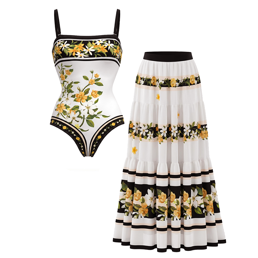 [Copy]Blush Pink & Teal Floral Print Swimsuit Set(s)