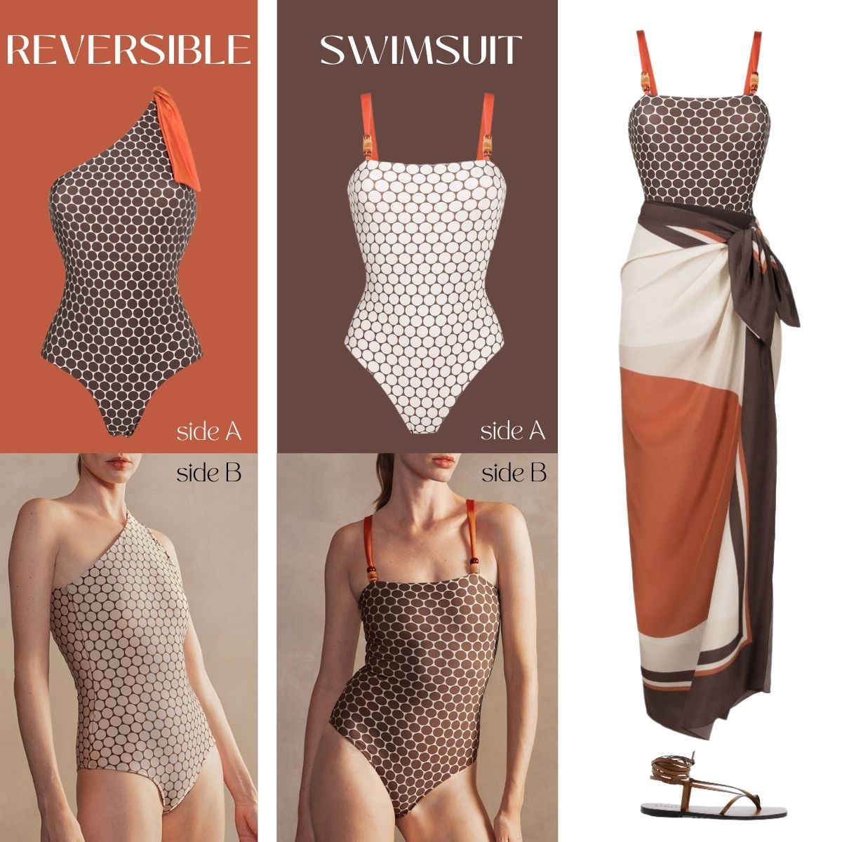 Reversible Graphic Printed Beaded One Piece Swimsuit and Sarong Flaxmaker