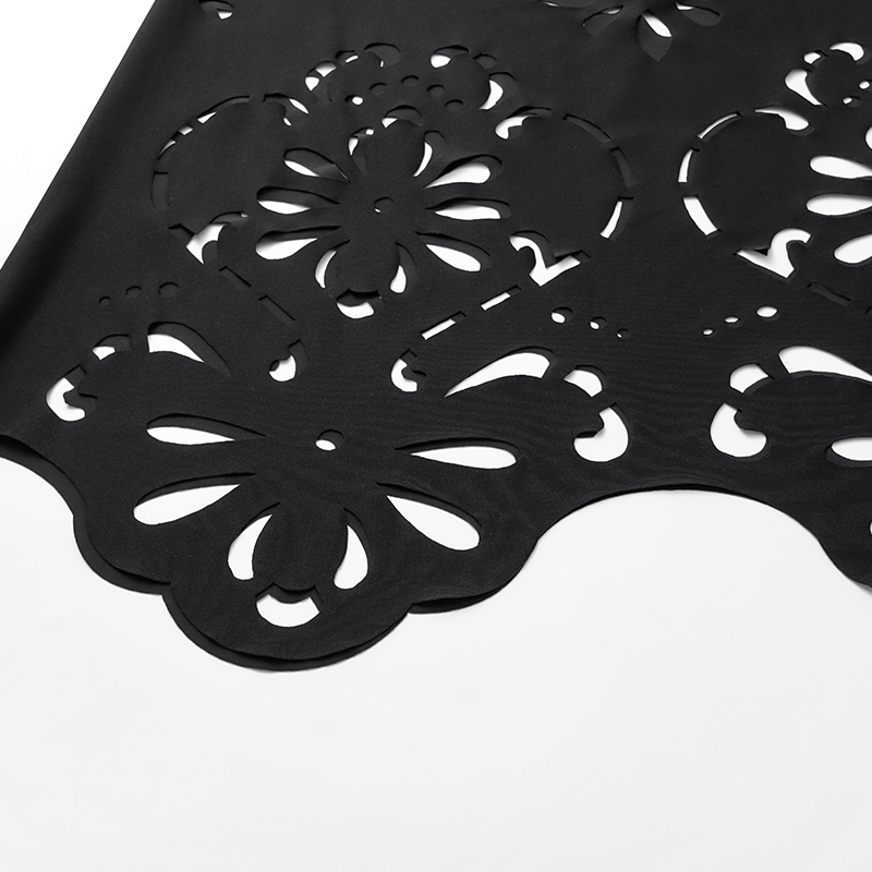 Black V Neck Laser Cutting Flower Hollow One Piece Swimsuit and Skirt