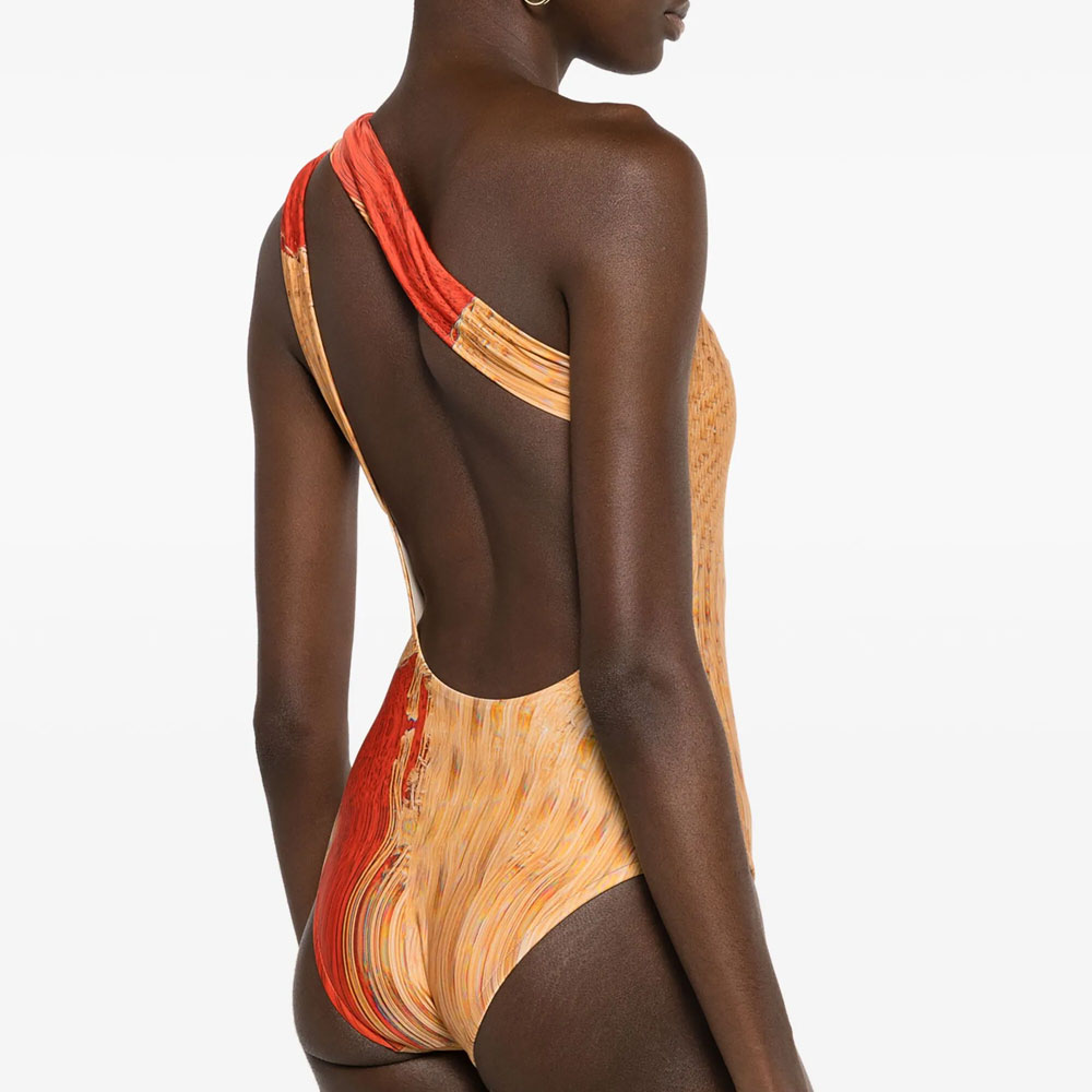 One Shoulder Yellow Printed Swimsuit Set(s)
