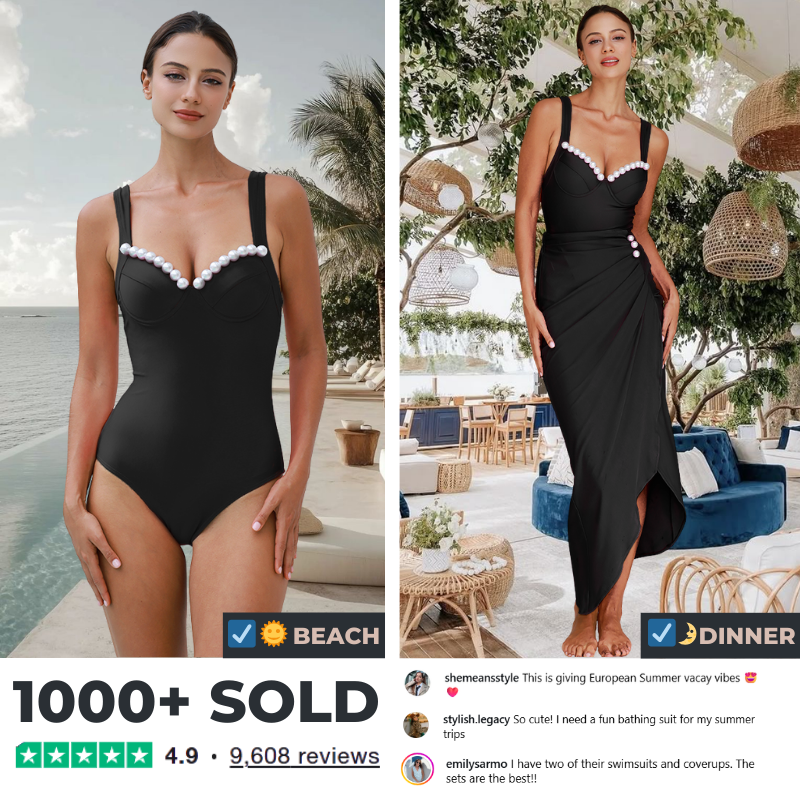 Artificial Pearl One Piece Swimsuit and Skirt Flaxmaker