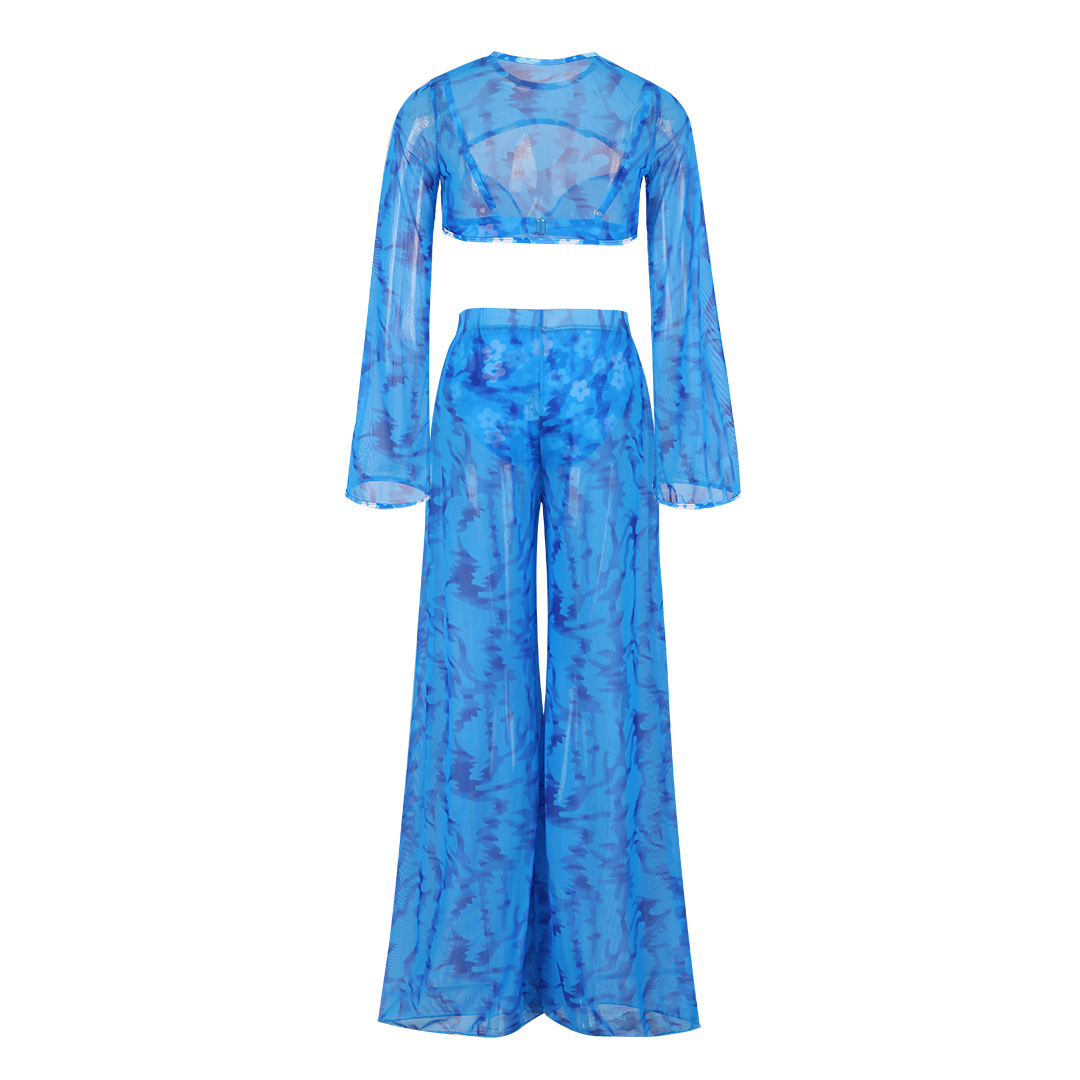 Long Sleeve  Floral Print Bikini Swimsuit and Pants