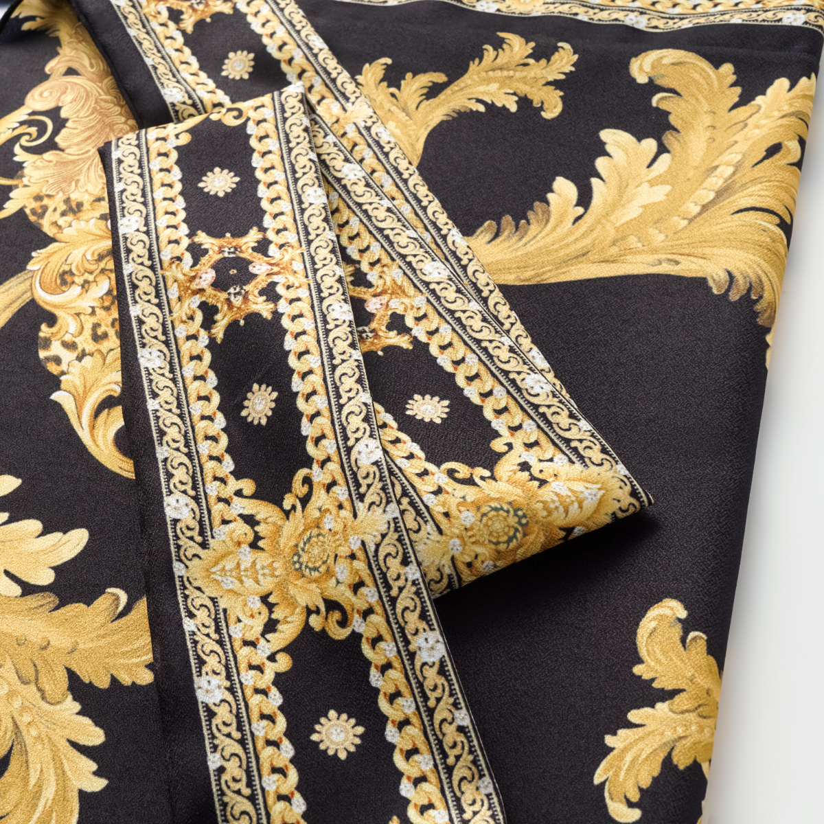 Vintage Black Gold Baroque Print Metal chain small V-neck One Piece Swimsuit and Skirt