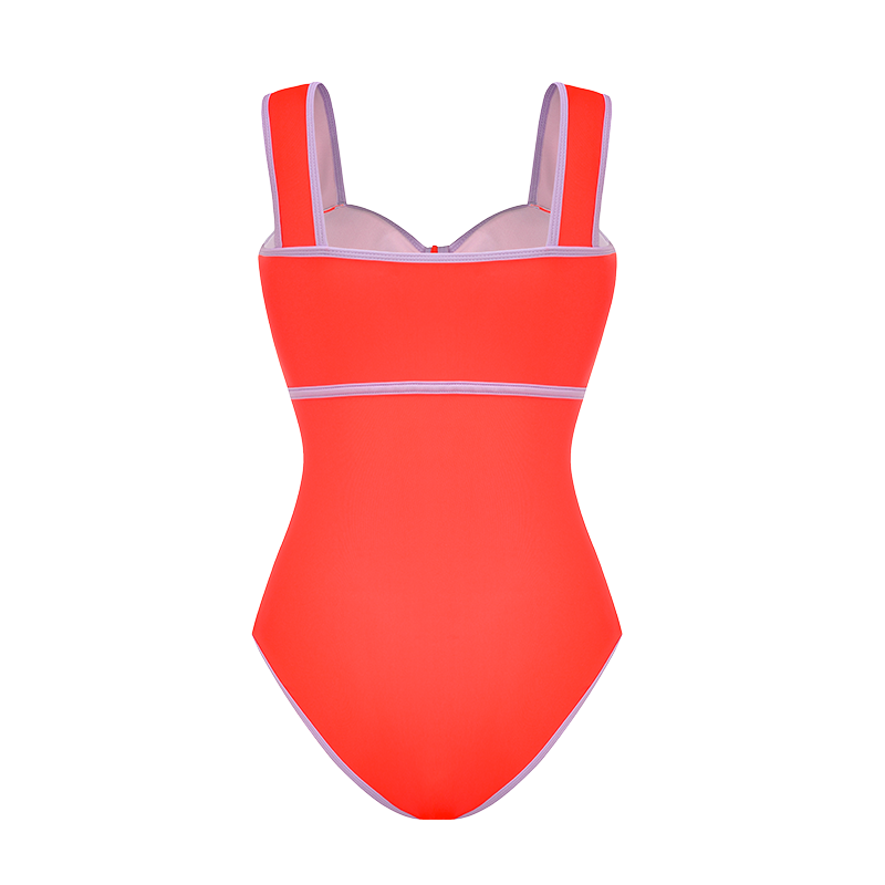 Bow Front Cut Out Color Block One Piece Swimsuit and Skirt Flaxmaker