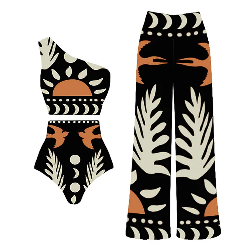 One Shoulder High Waist Bikini Swimsuit and Pants or Skirt Flaxmaker