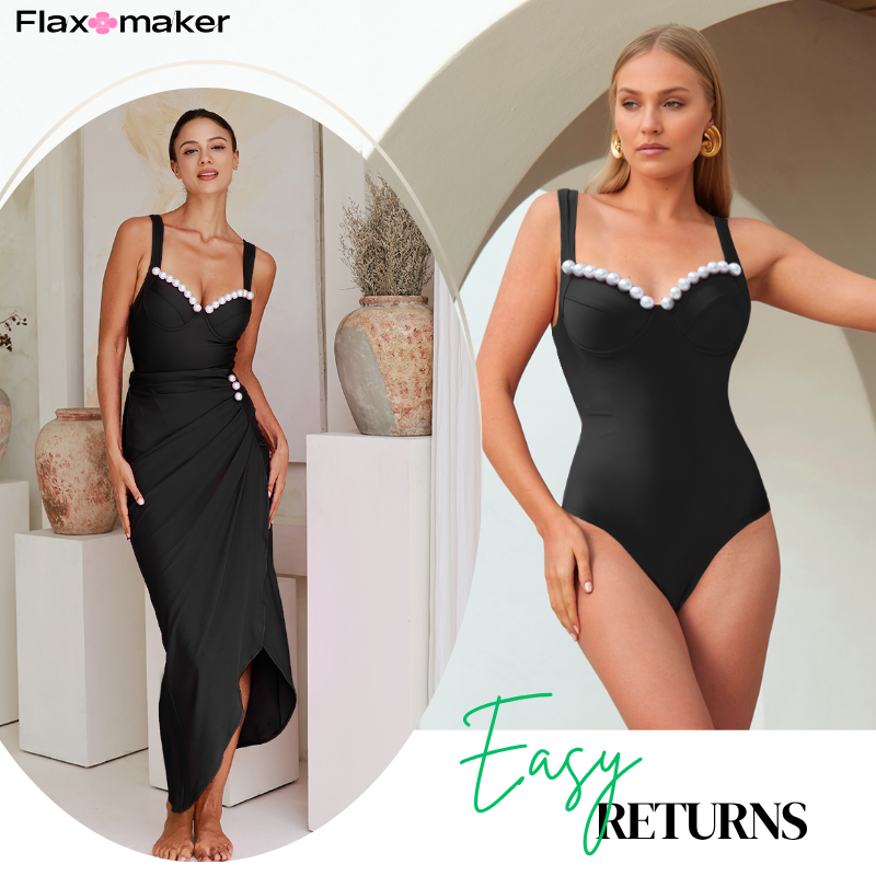 Artificial Pearl One Piece Swimsuit and Skirt Flaxmaker