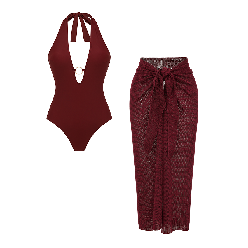 Halter Cutout Solid Color Swimsuit Set(s)