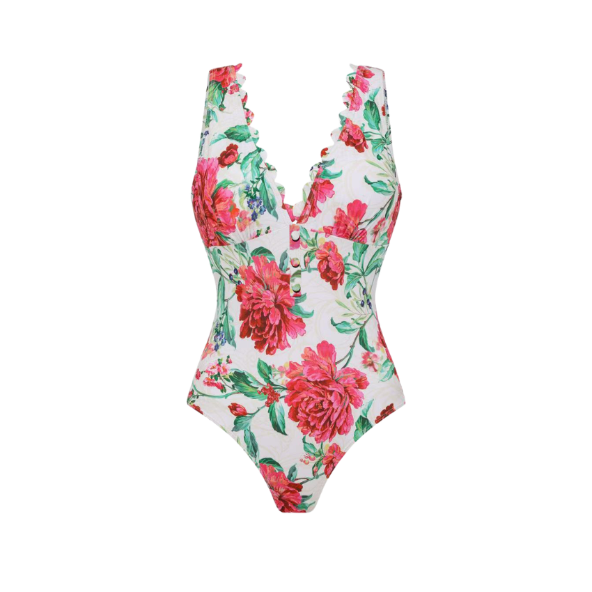 Color-Blocked Blooming Flower Print Swimsuit Set(s)