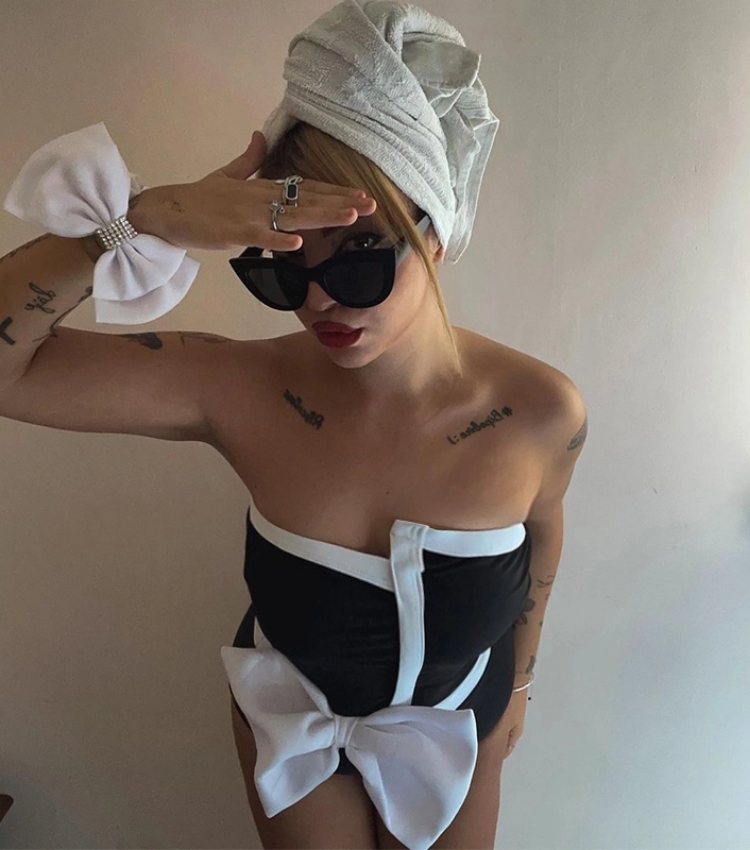 Off Shoulder Bow Tie One Piece Swimsuit and Skirt Flaxmaker