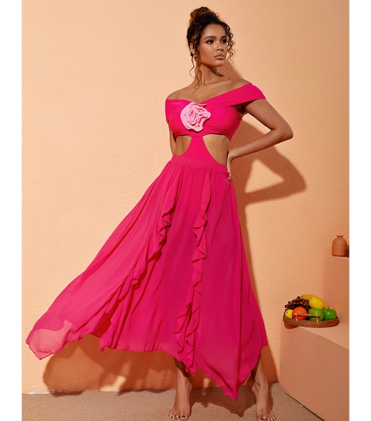 3D Flower Color Block Swimsuit and Skirt Flaxmaker