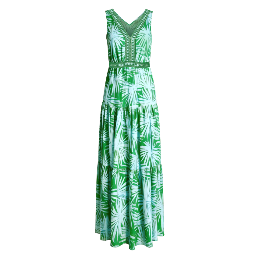 Green Palm Tiered Maxi Dress
