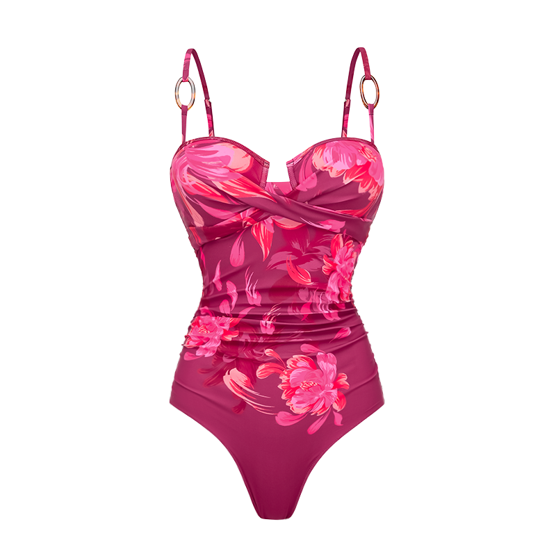 Sling Abstract Floral Print One Piece Swimsuit and Skirt