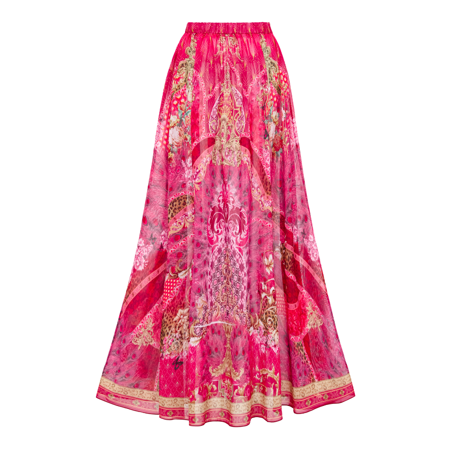 Ruffled Rose Red Blooming Flower Print One Piece Swimsuit and Skirt