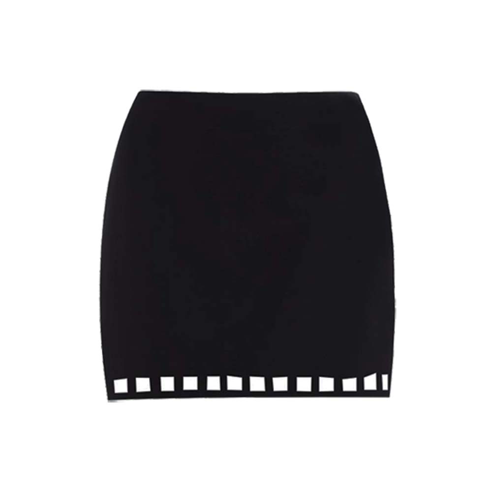 Black Hollow Design One Piece Swimsuit and Skirt